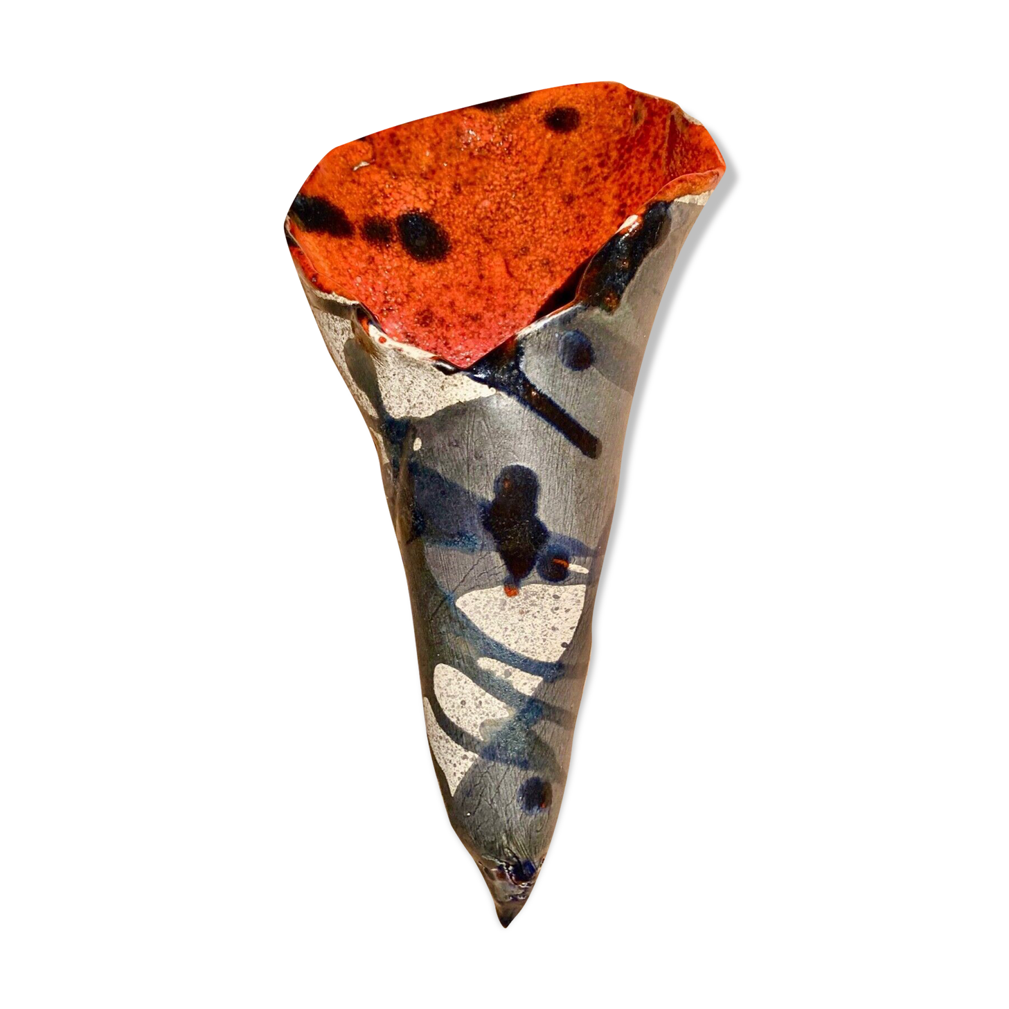 Vase bouquet cornet with abstract decoration modernist, signature to identify