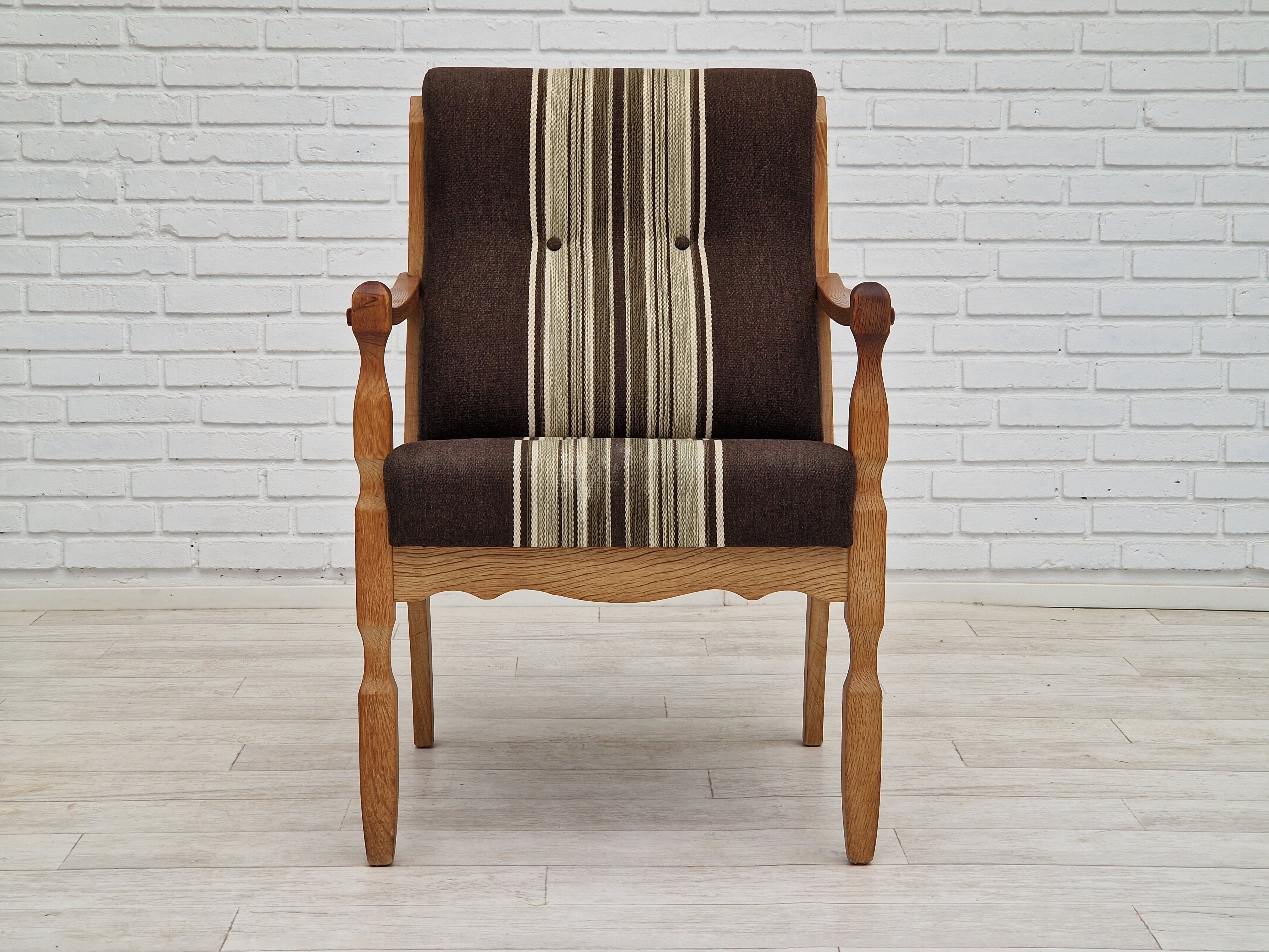 1970s, Danish design, oak wood armchair in furniture wool.