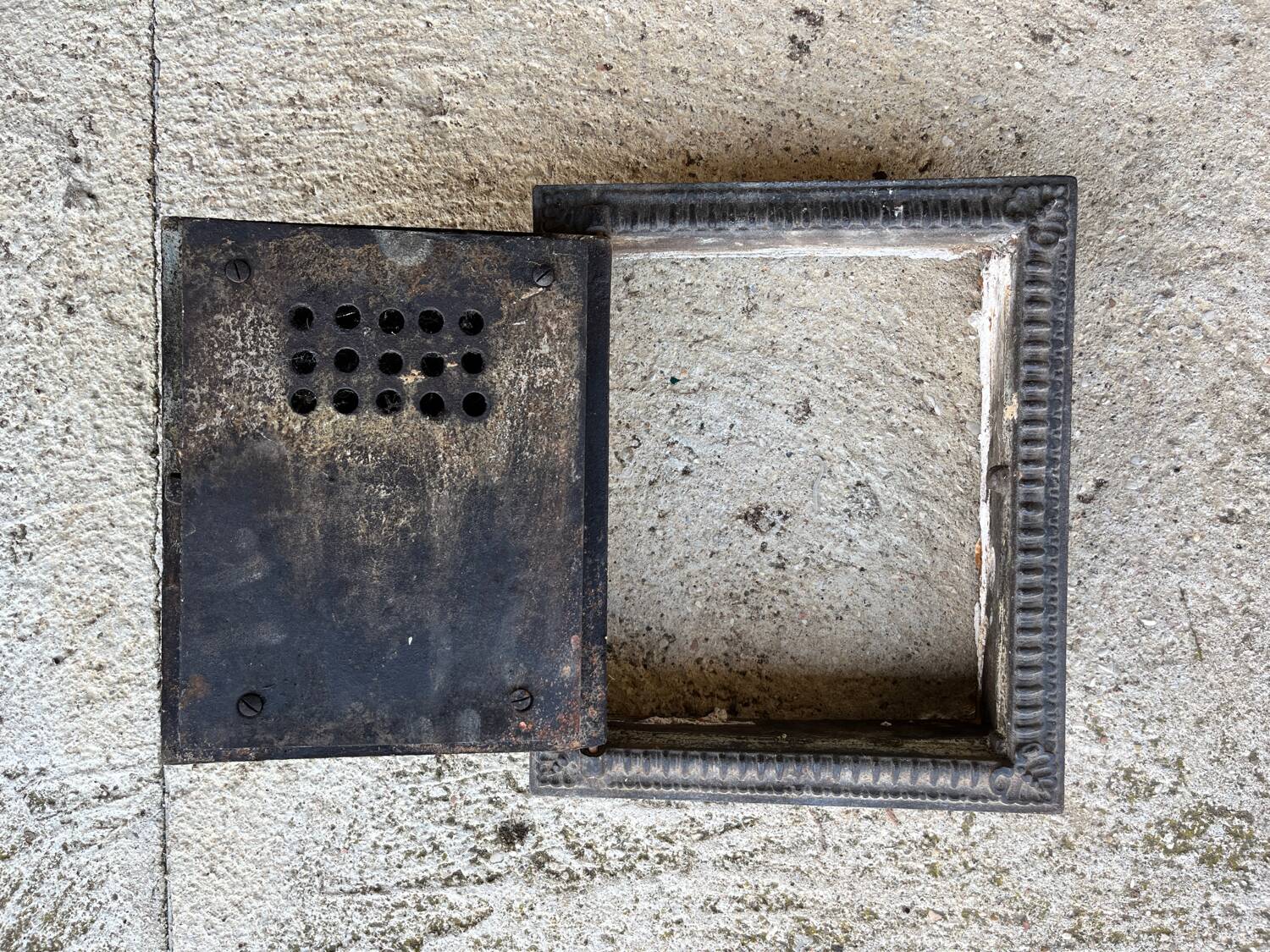 Old 19th century cast iron oven door or fireplace