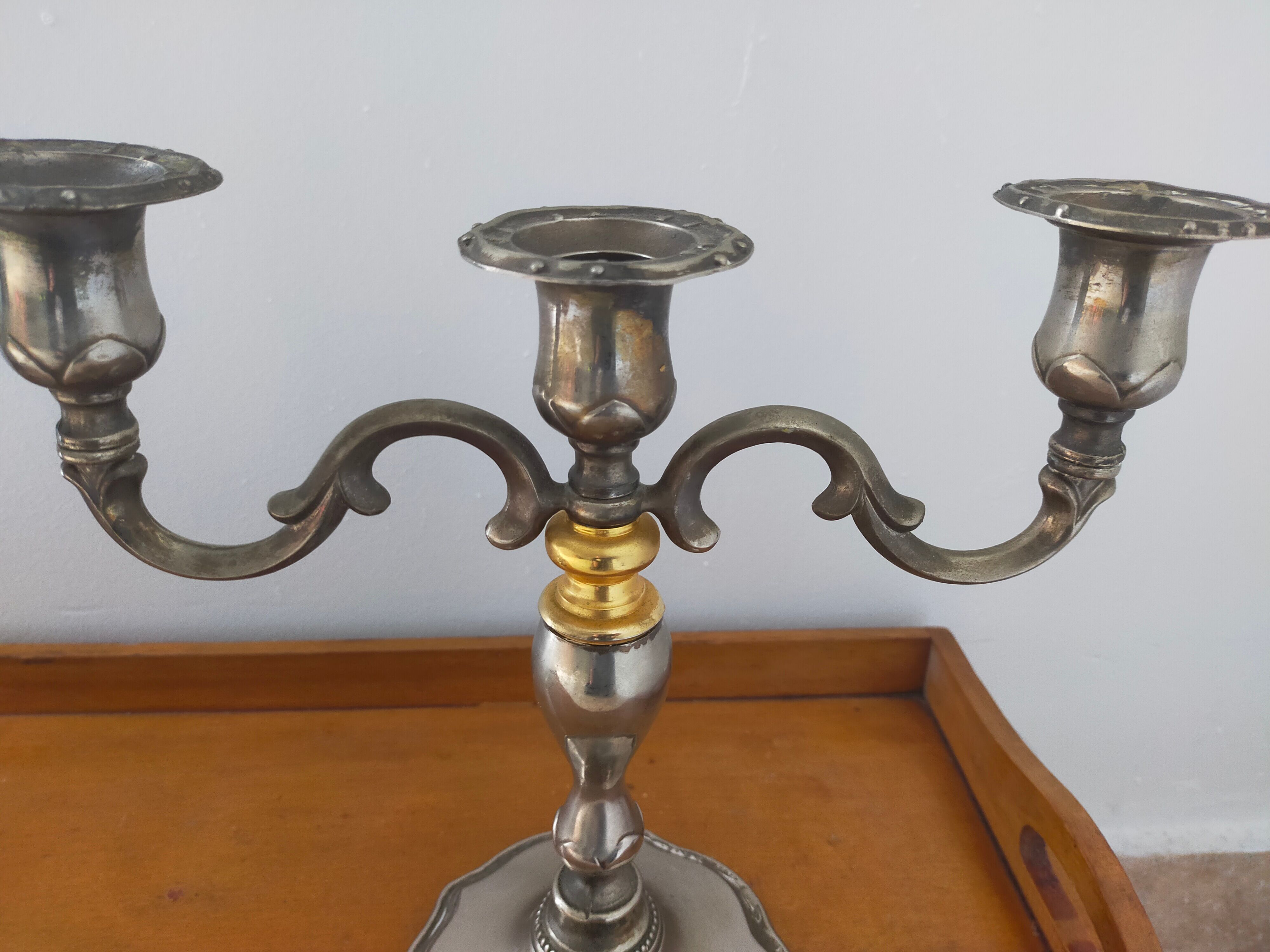 Pair of silver metal candlesticks