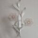 French vintage white metal double wall light with pink glass flowers 5438.