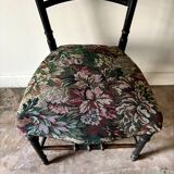 Napoleon III chair in black wood and floral jacquard
