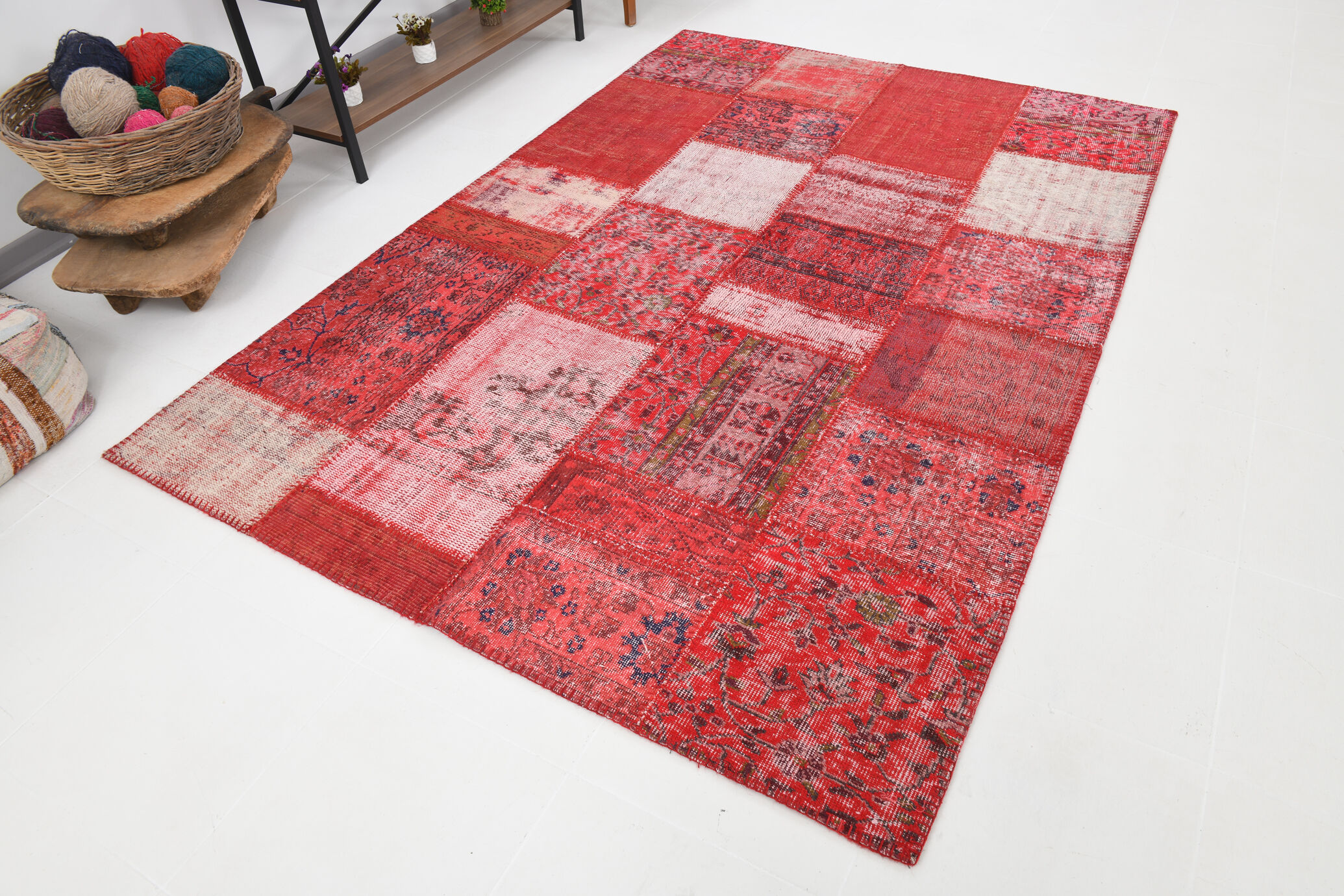 Tapis patchwork vintage en laine faite à la main 245x168cm