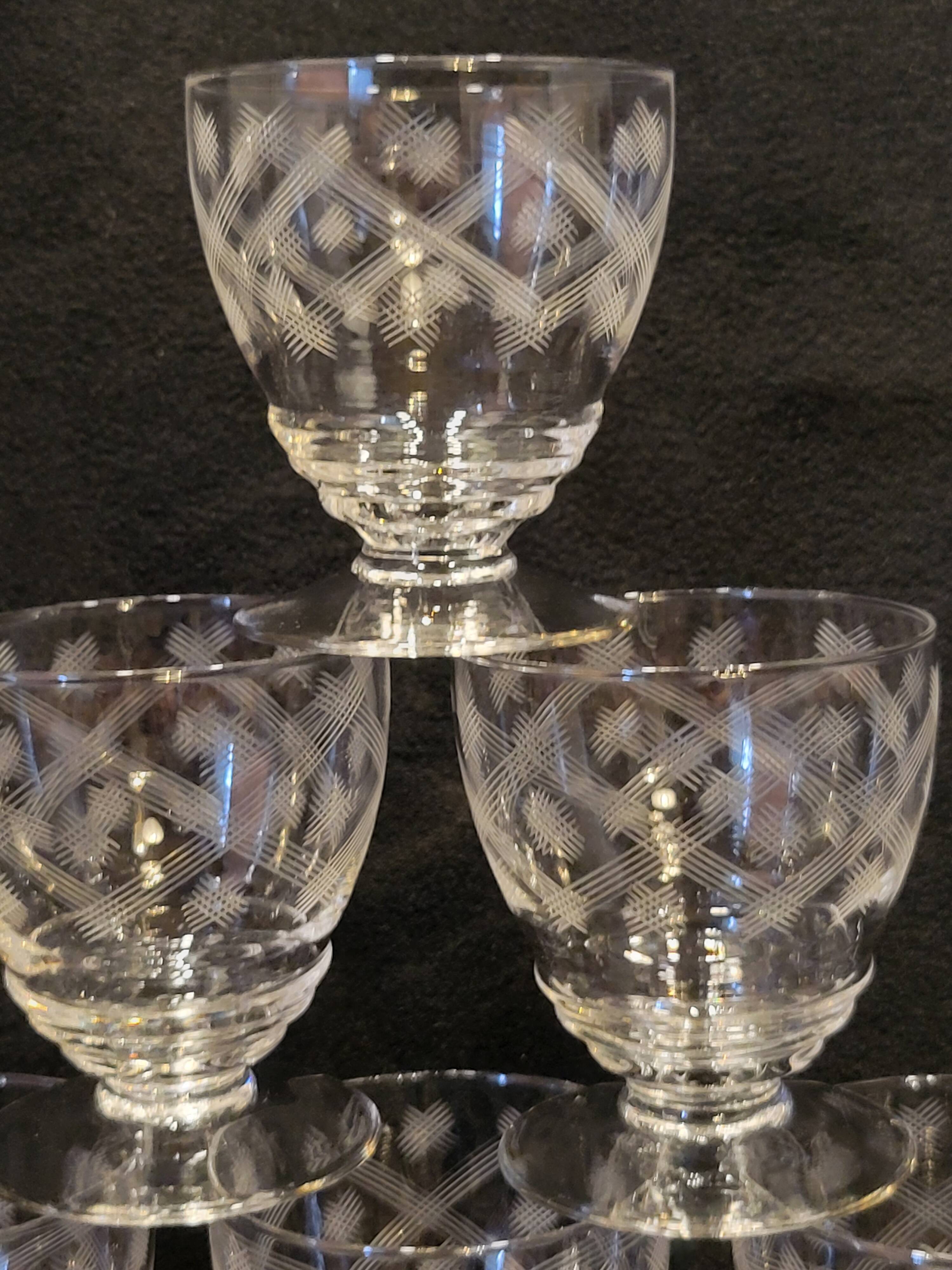 10 old port wine glasses in engraved art deco chiseled crystal