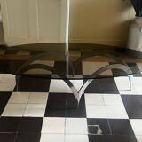 coffee table with metal legs and smoked glass top