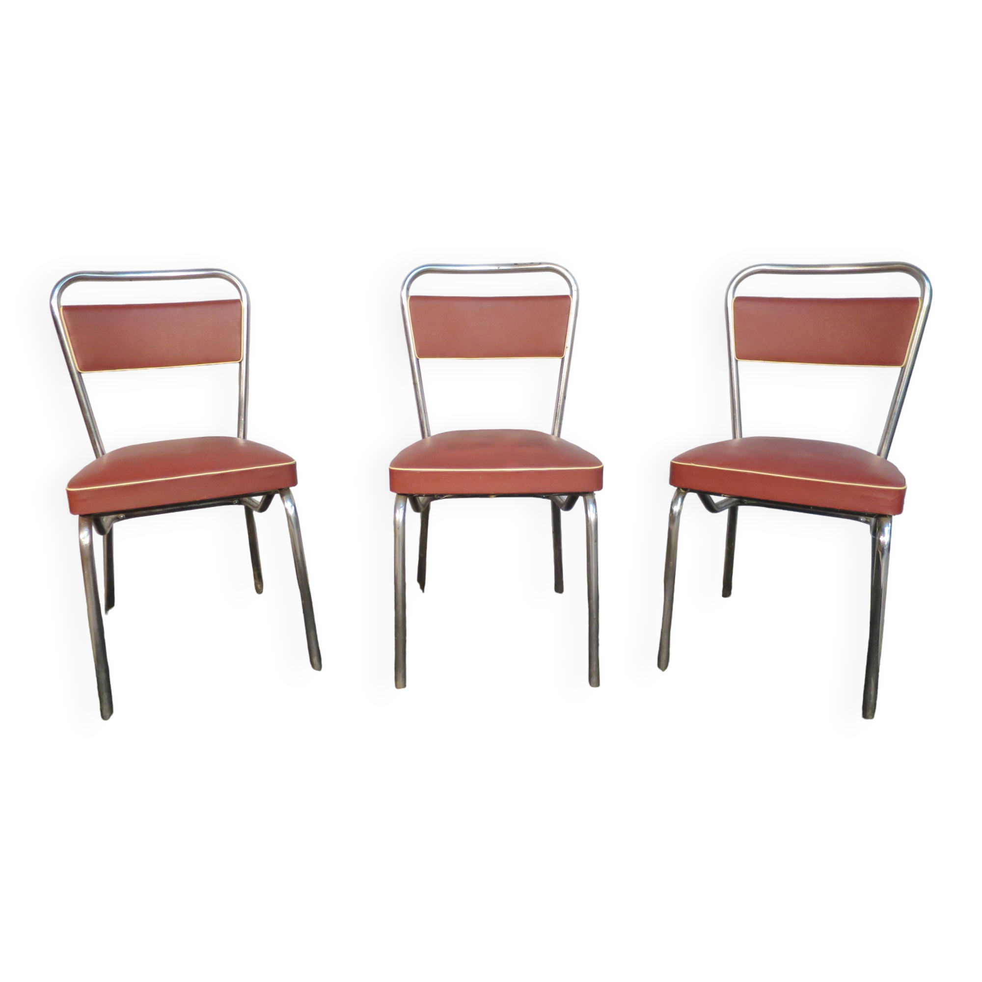 set of 3 burgundy skai industrial chairs