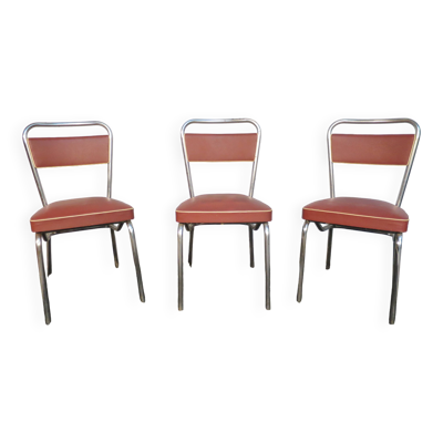 set de 3 chaises industrielles skai bordeaux