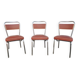 set of 3 burgundy skai industrial chairs