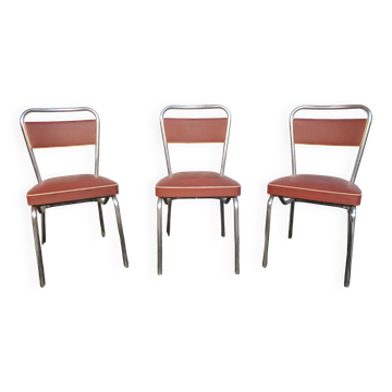 set of 3 burgundy skai industrial chairs