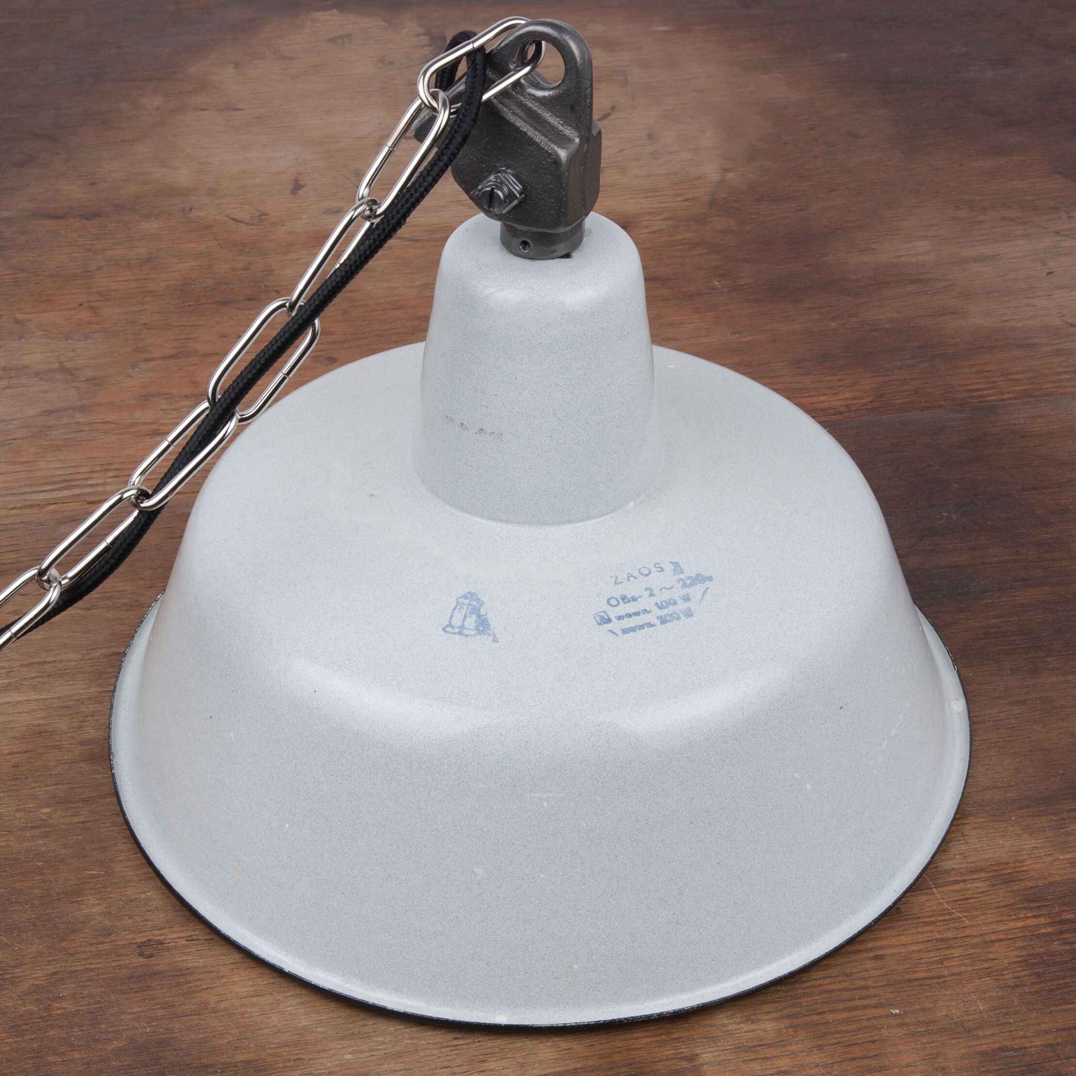 Industrial enamel lamp from Poland, bright grey, 1960