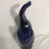 Vase forme cygne céramique émaillée bleu décoration vintage