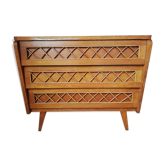 Commode bois et rotin pieds compas