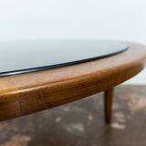 Scandinavian Teak Round with Glass Top Coffee Table 1960's.