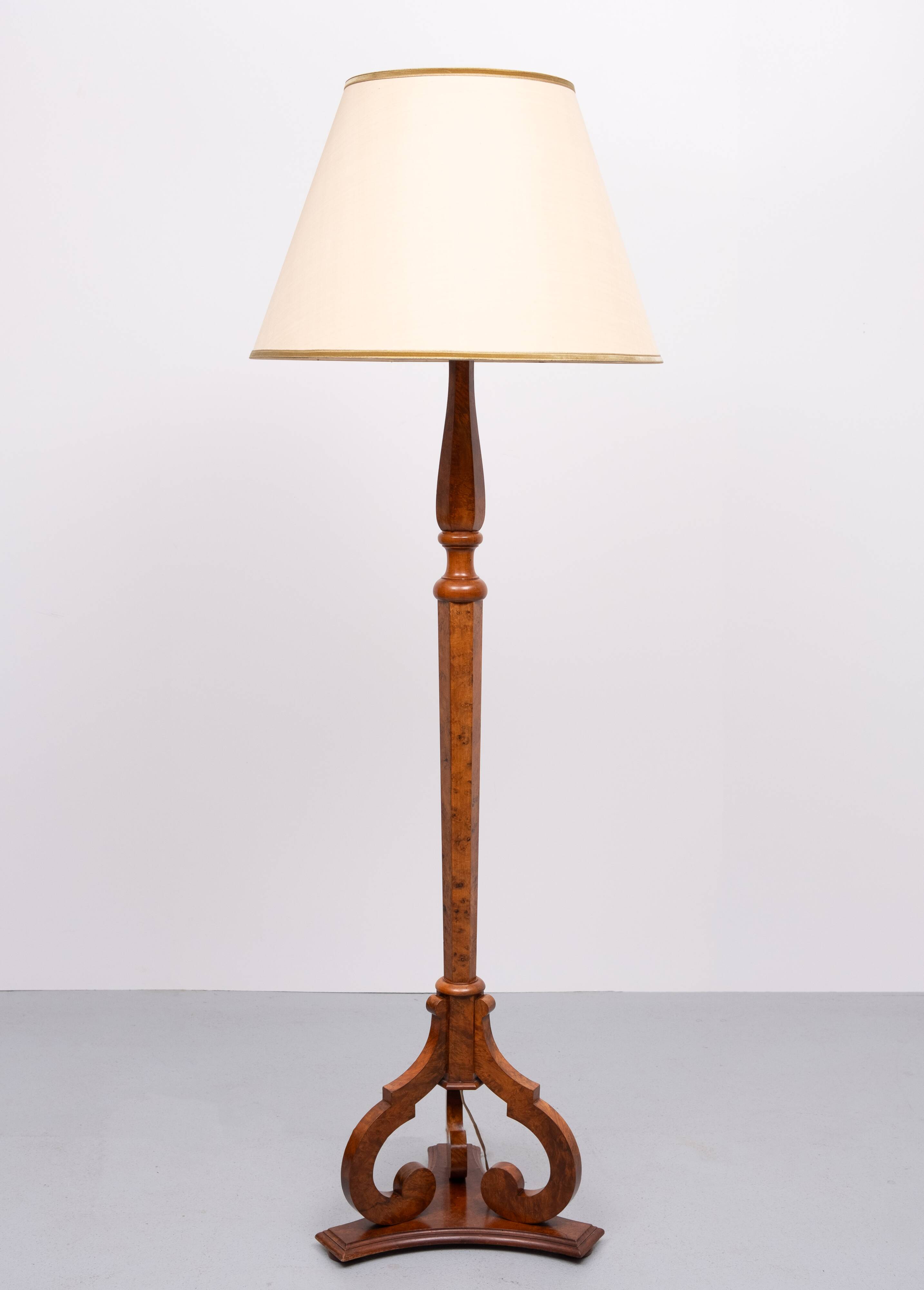 Stunning large Antique Biedermeier Burl floor lamp . Germany
