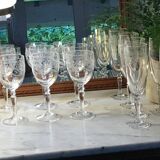 Six crystal wine glasses
