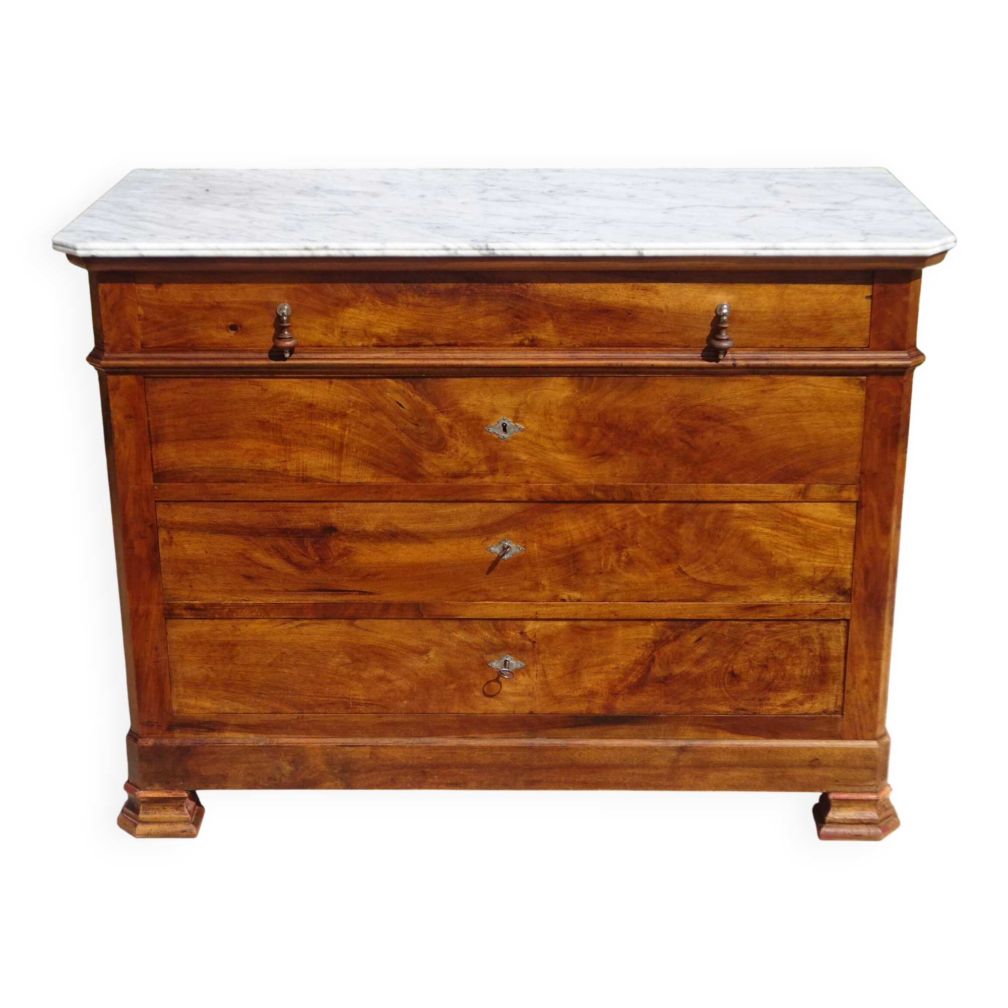 Ancienne commode Louis Philippe en noyer marbre blanc