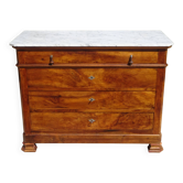 Ancienne commode Louis Philippe en noyer marbre blanc