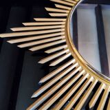 Golden metal 1950s sun mirror 45cm
