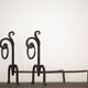 Brutalist wrought iron andirons, Italy, 1970s, set of 2.