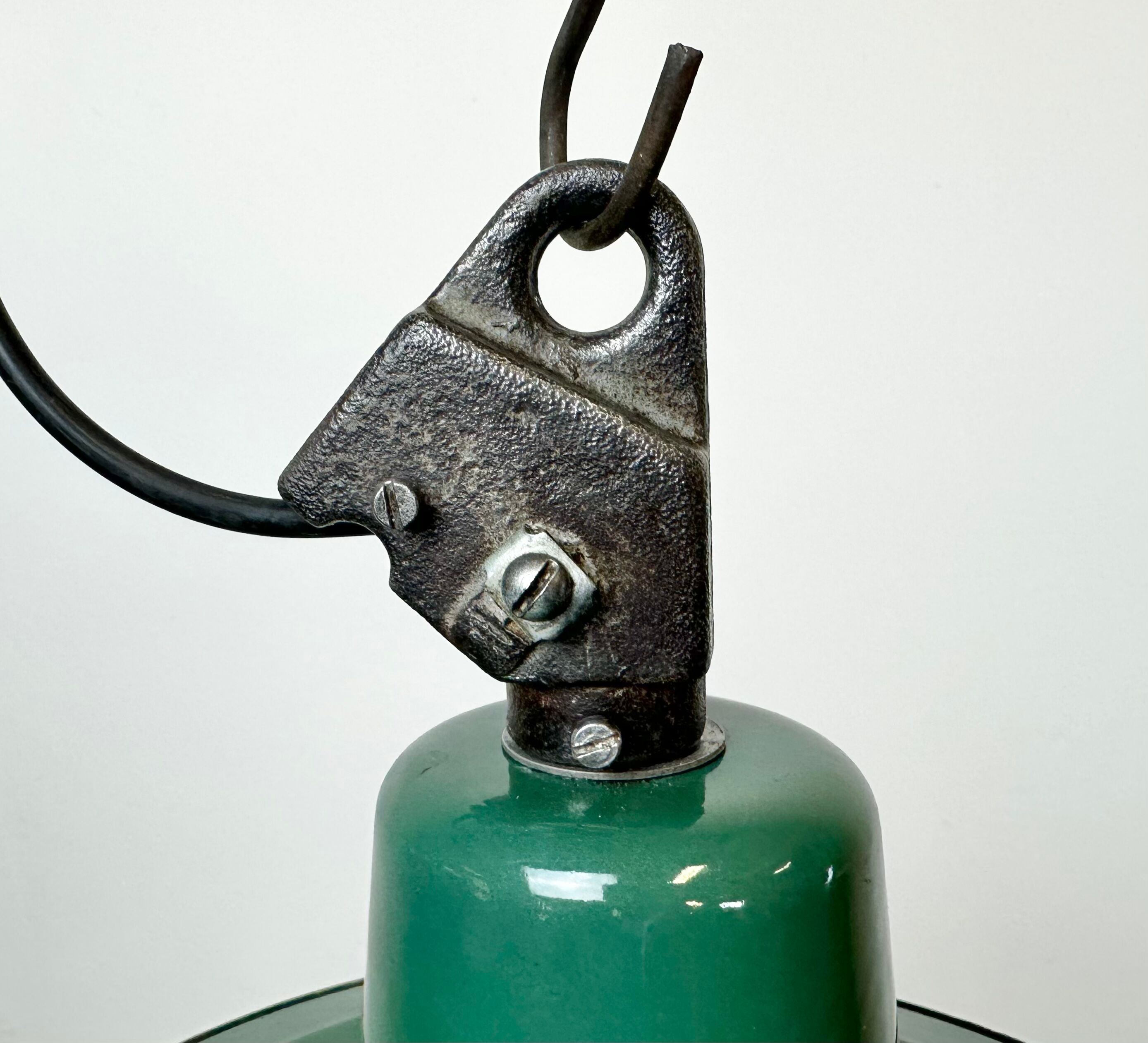 Green Enamel and Cast Iron Industrial Cage Pendant Light, 1960s