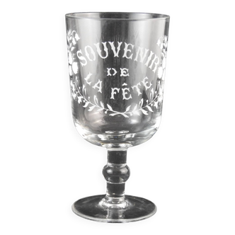 Large 19th century blown glass engraved souvenir of the party