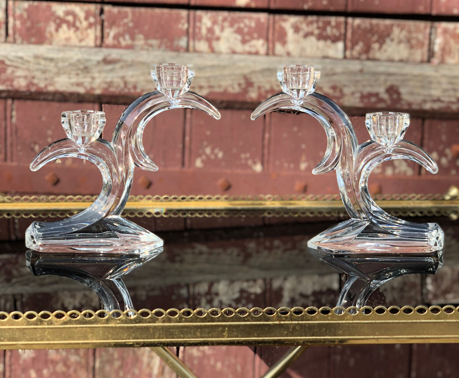 Pair of glass candle holders 70s