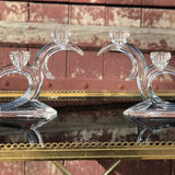 Pair of glass candle holders 70s