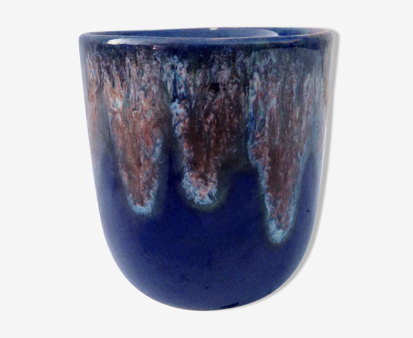 Mug en céramique bleu émaillé à coulures