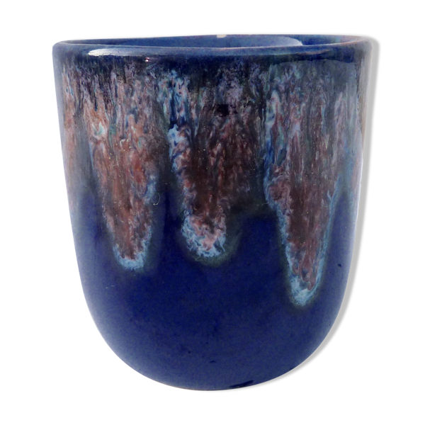 Mug en céramique bleu émaillé à coulures