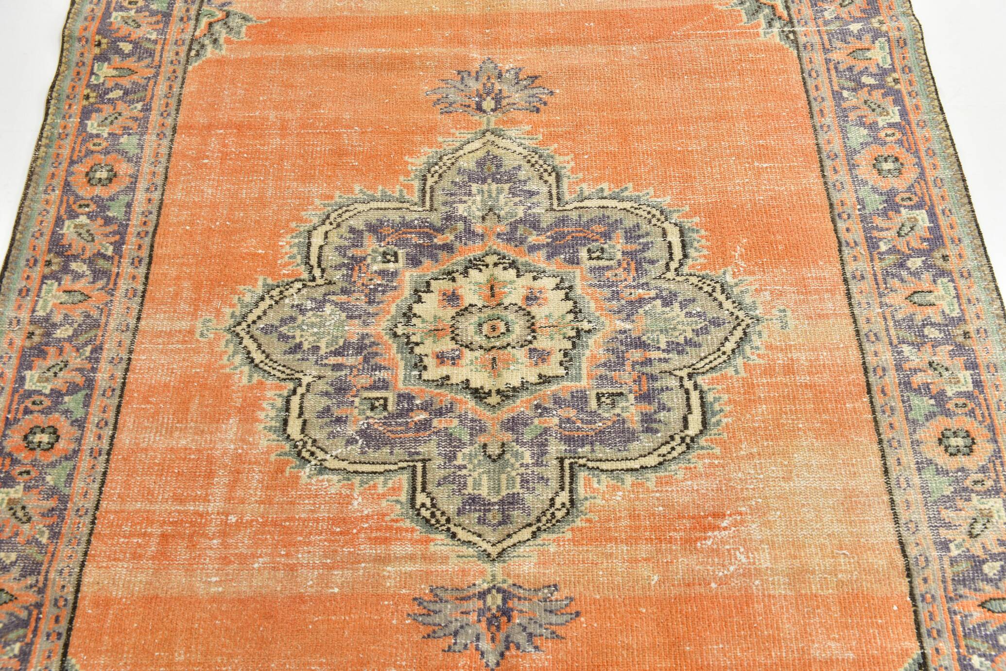 6x9 Antique Vintage Orange & Greeb Turkish Rug, 182x286Cm