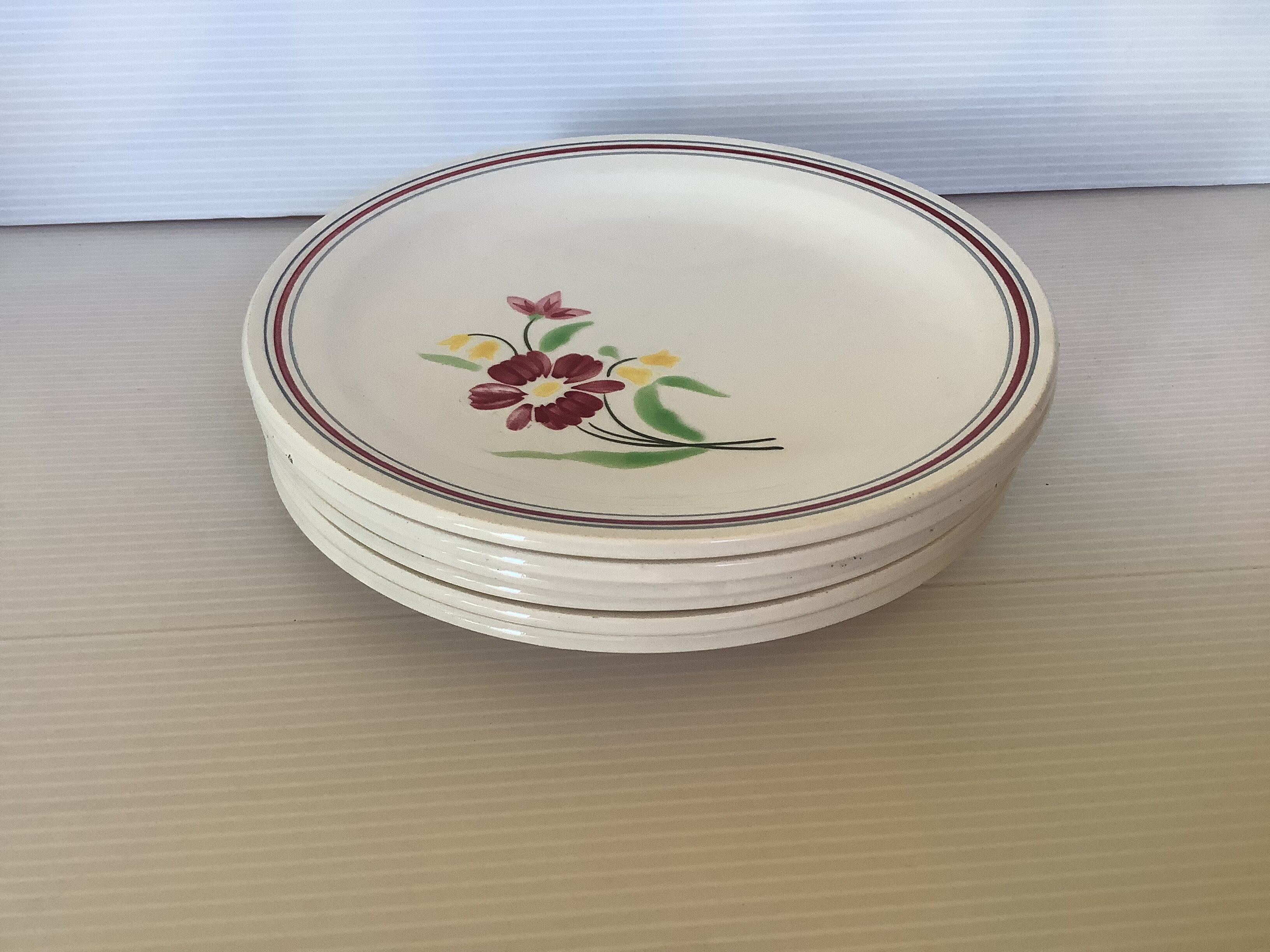 6 old dessert plates with garnet flowers from France