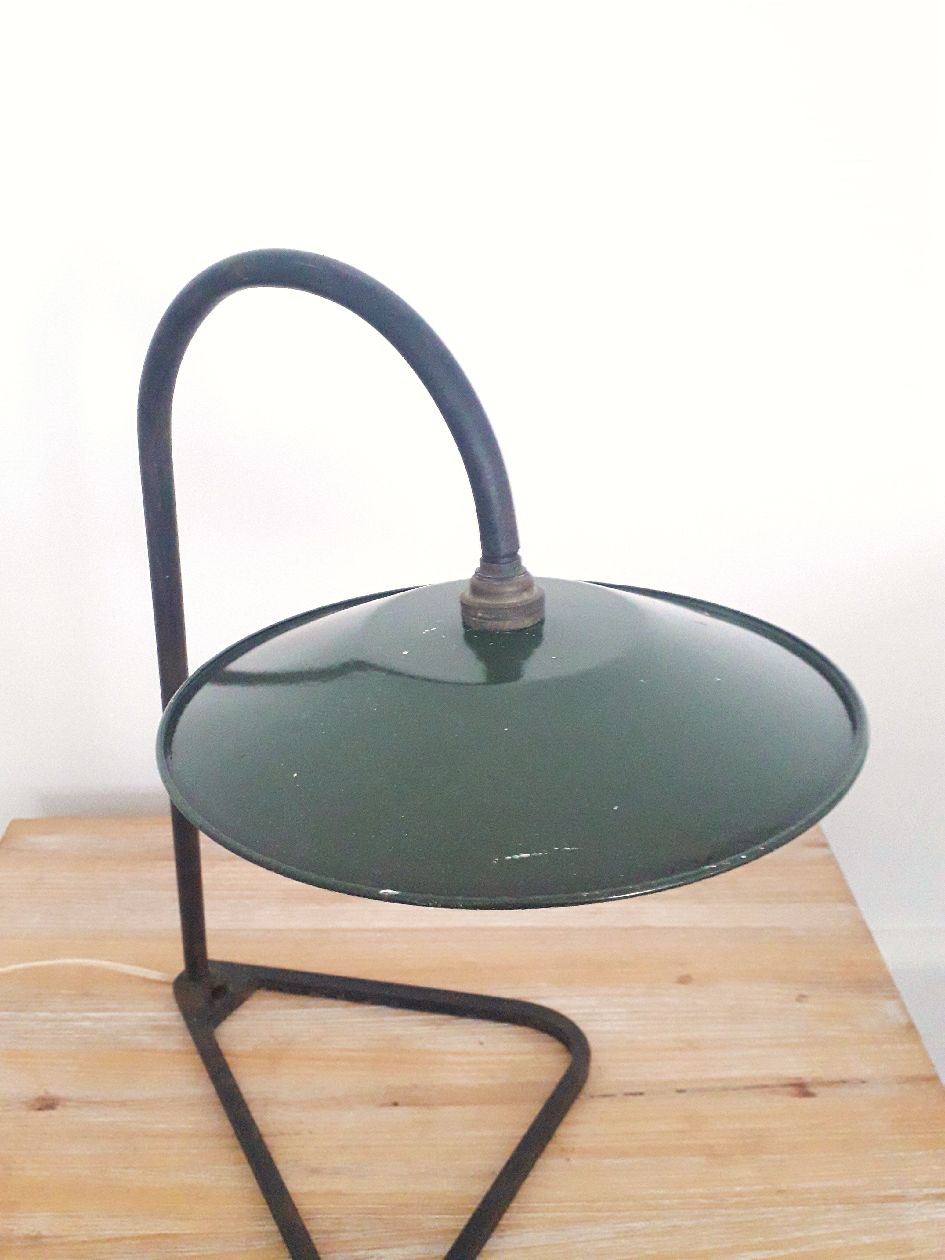 Desk / industrial lamp - Iron Enamelled Sheet Metal Green and White - 1940