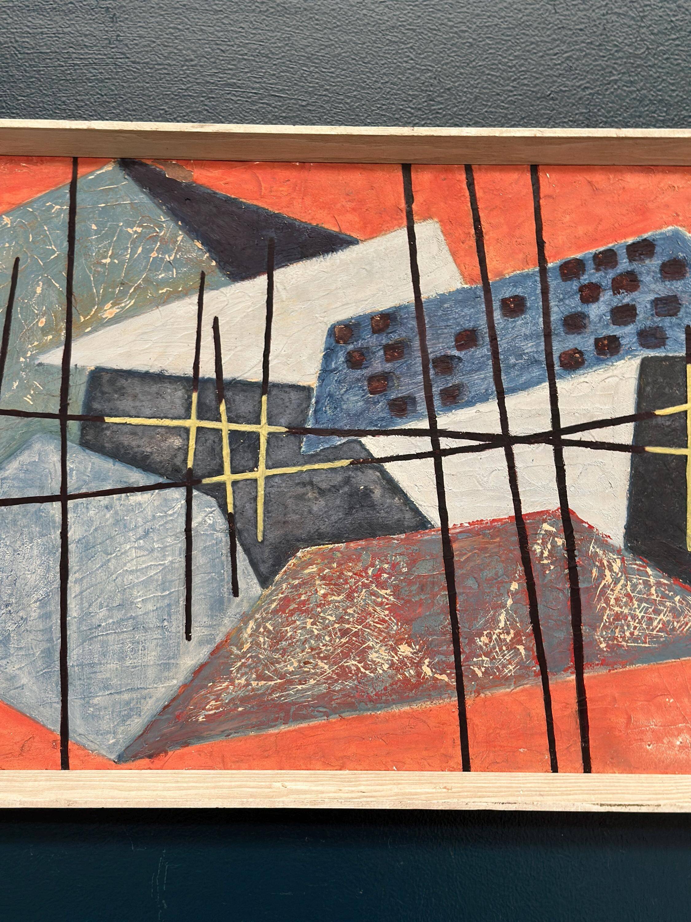 Original Swedish Abstract Oil on Panel – “Roofscape” – Signed – Vintage