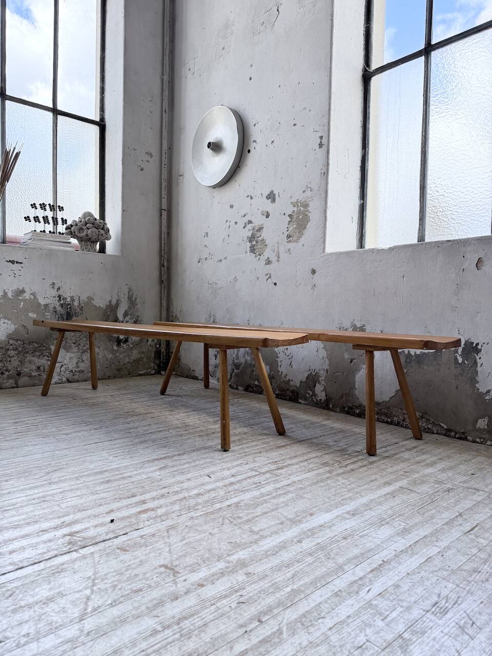 Pair of benches from the 1950s mountain furniture, pine.