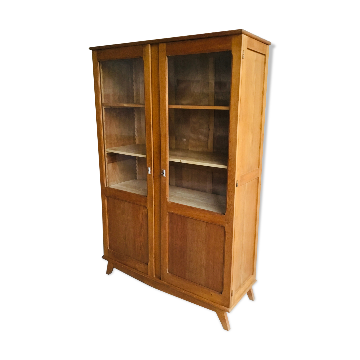 Glass bookcase with compass feet - vintage 1960