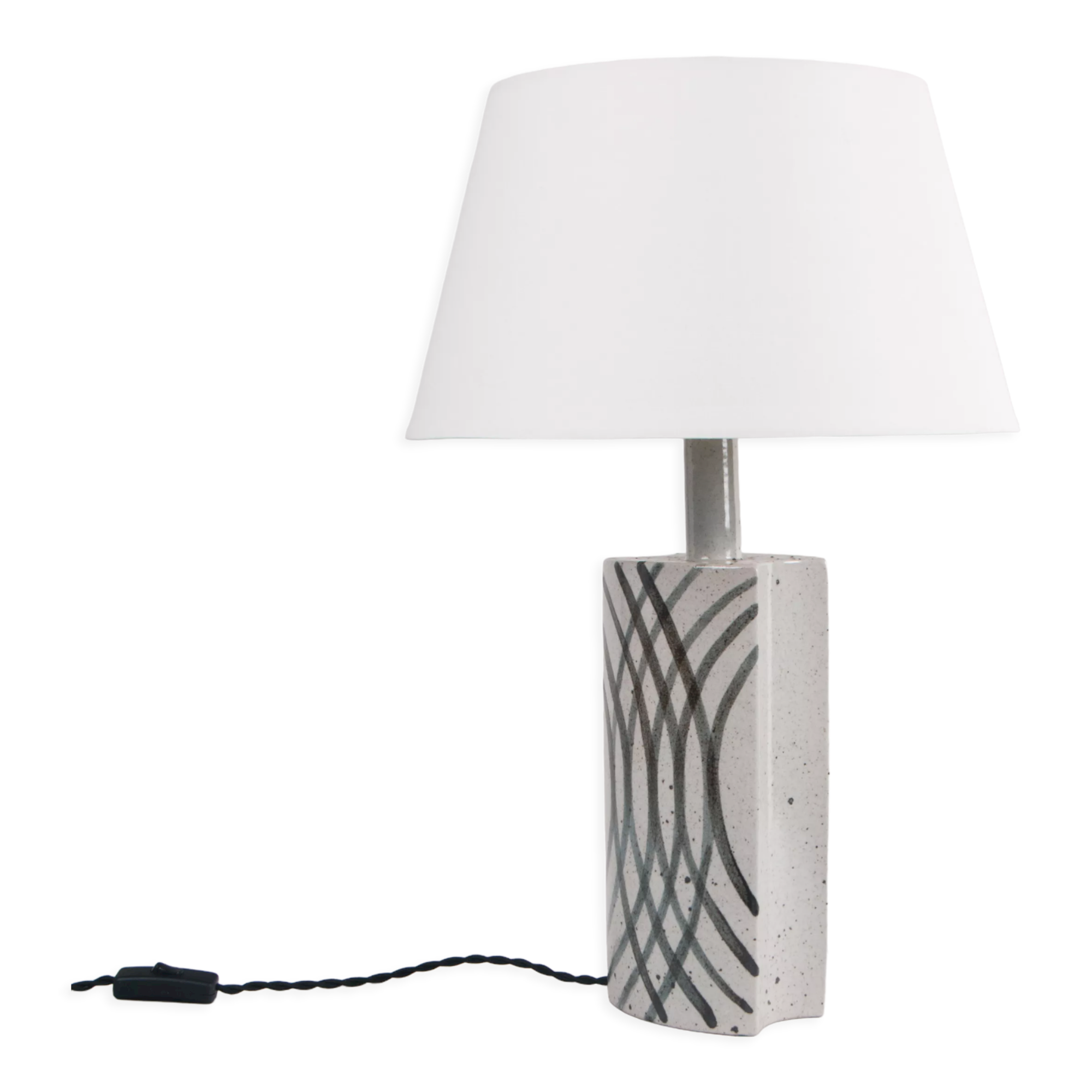 White table lamp with black free hand decorations by Per Linnemann-Schmidt