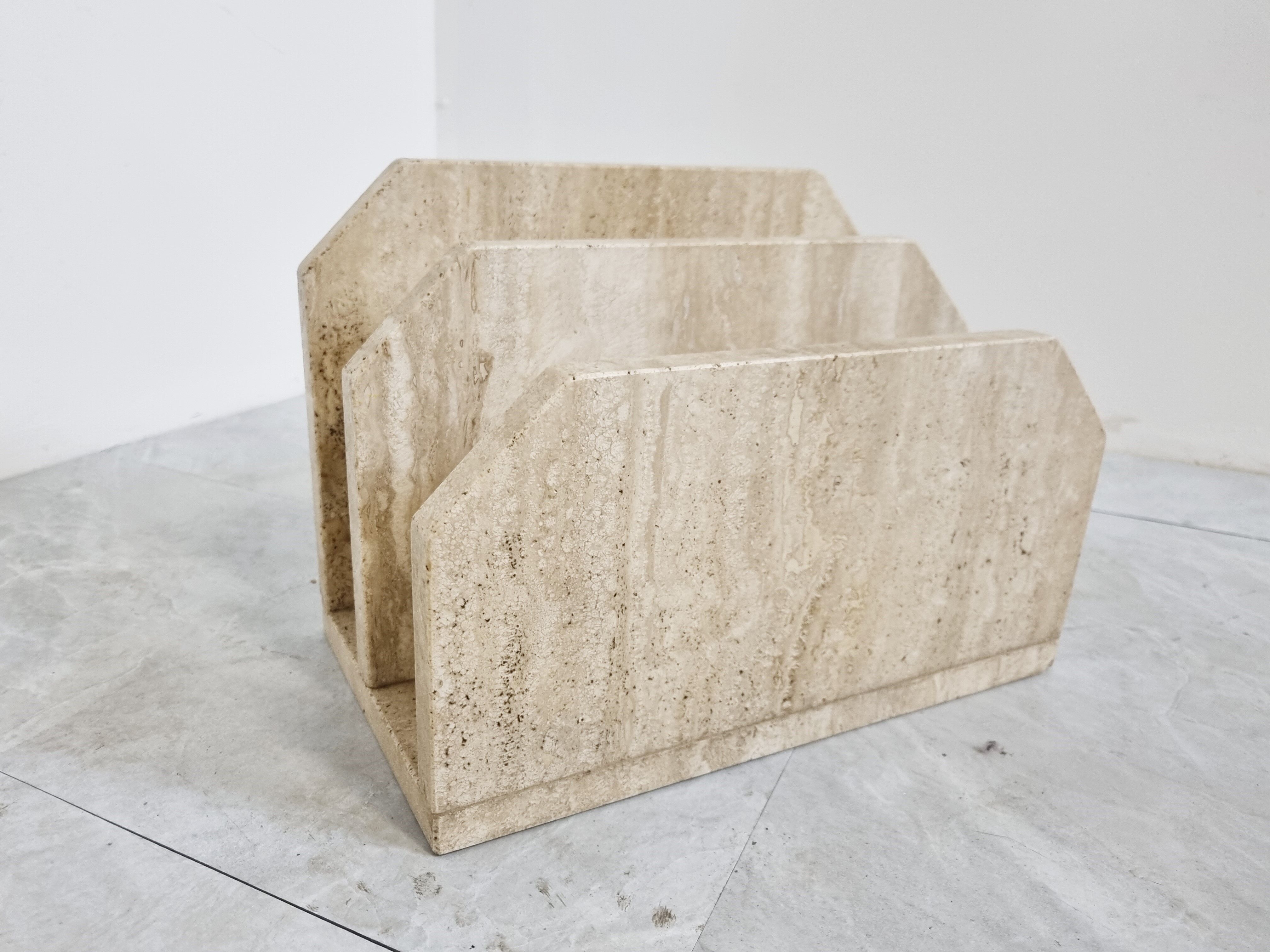 Vintage travertine magazine holder, 1970s