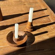Circular teak monoxyle candle holder D12 H3