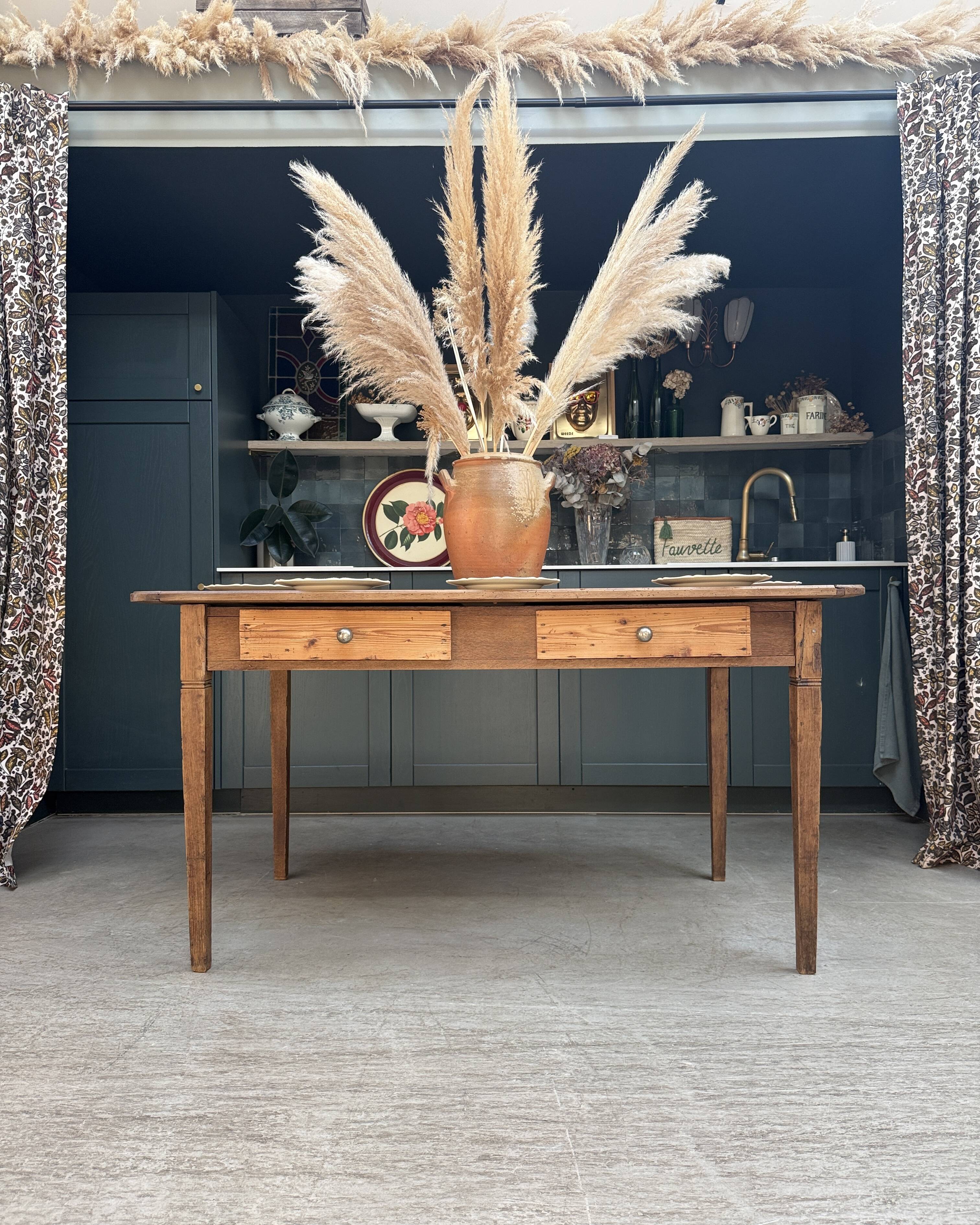 Renovated oak and walnut farmhouse table.