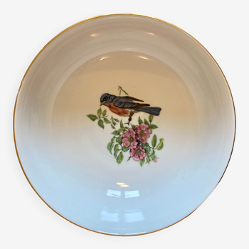 Vintage porcelain salad bowl - bird and flower decorations