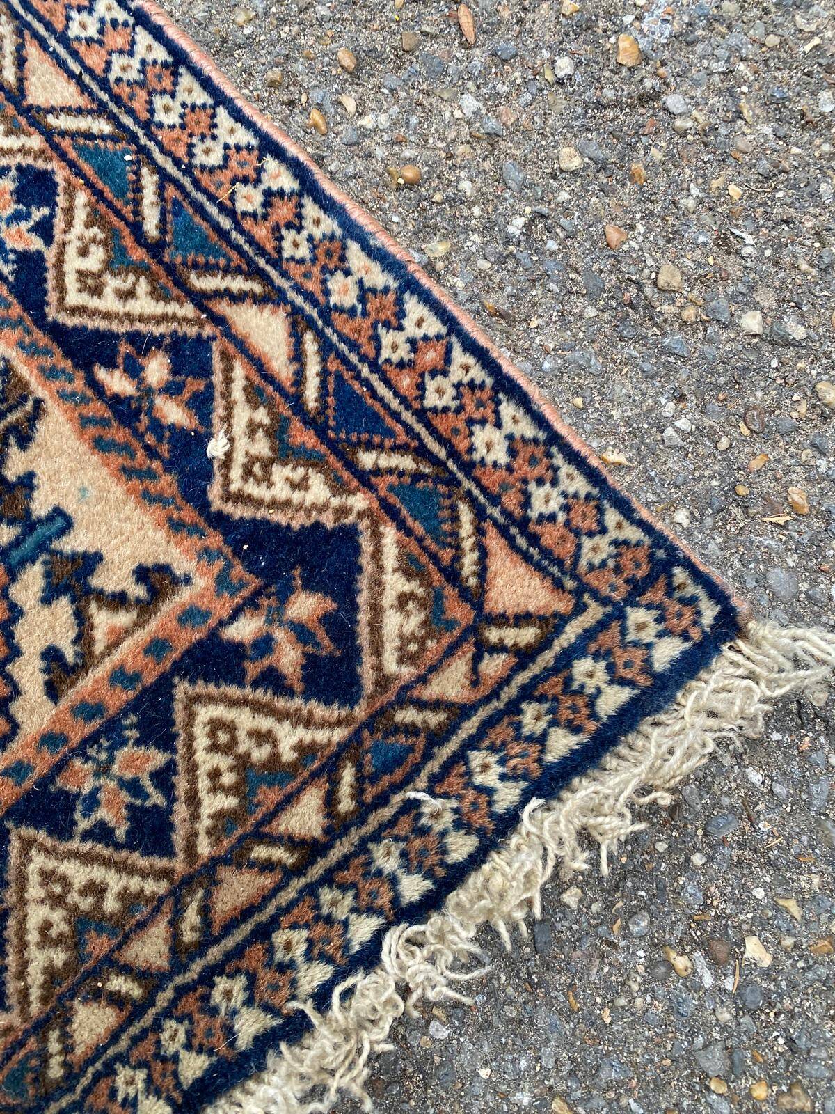Handmade Yalameh Persian rug 200x300 indigo blue terracotta