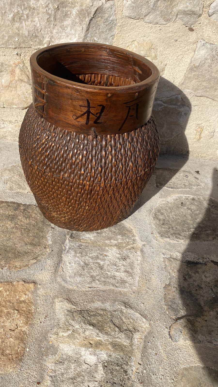 Chinese braided wooden basket