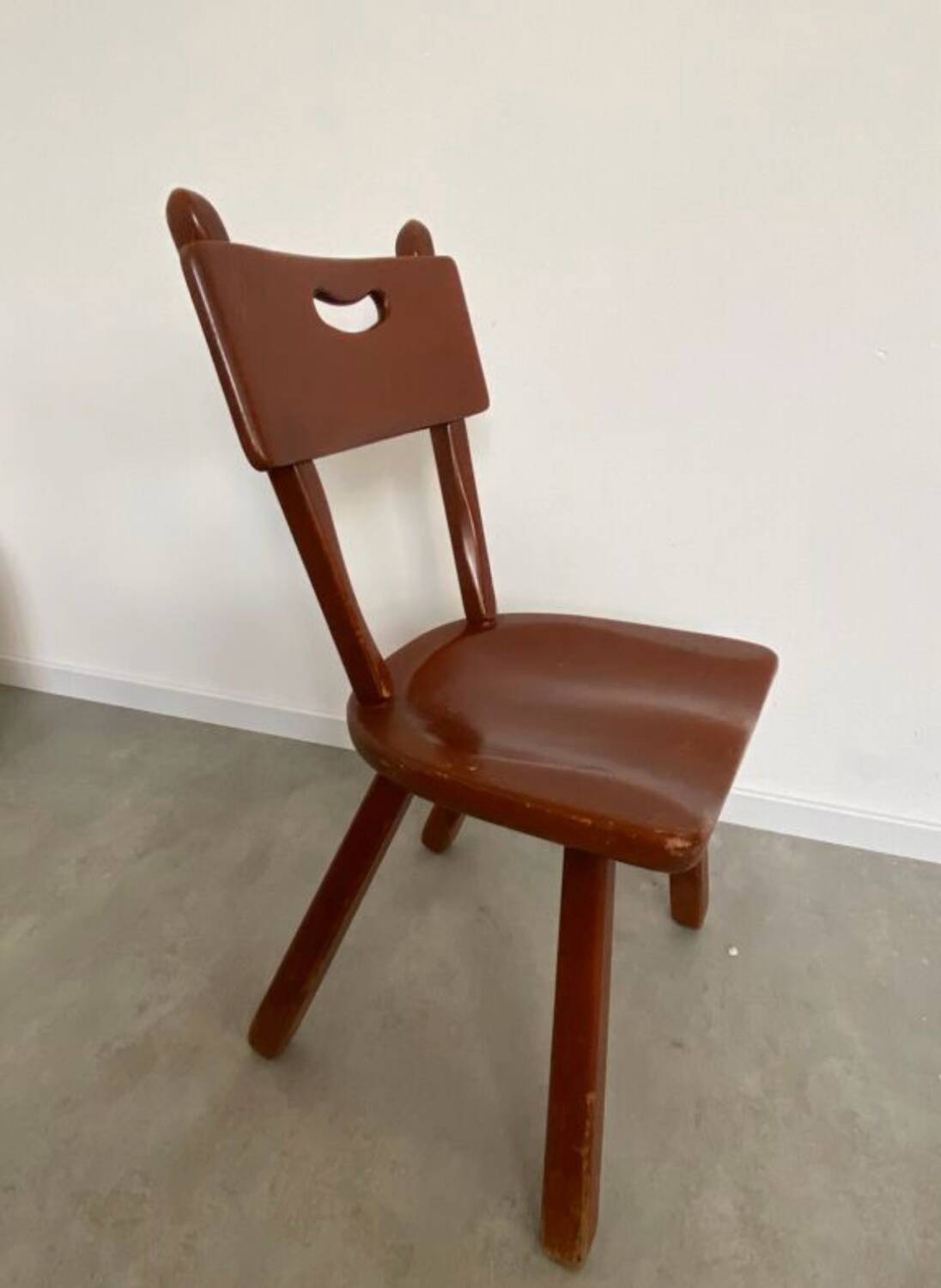 Set of 4 Imperial Loyalist brutalist wooden chairs, vintage 60s design