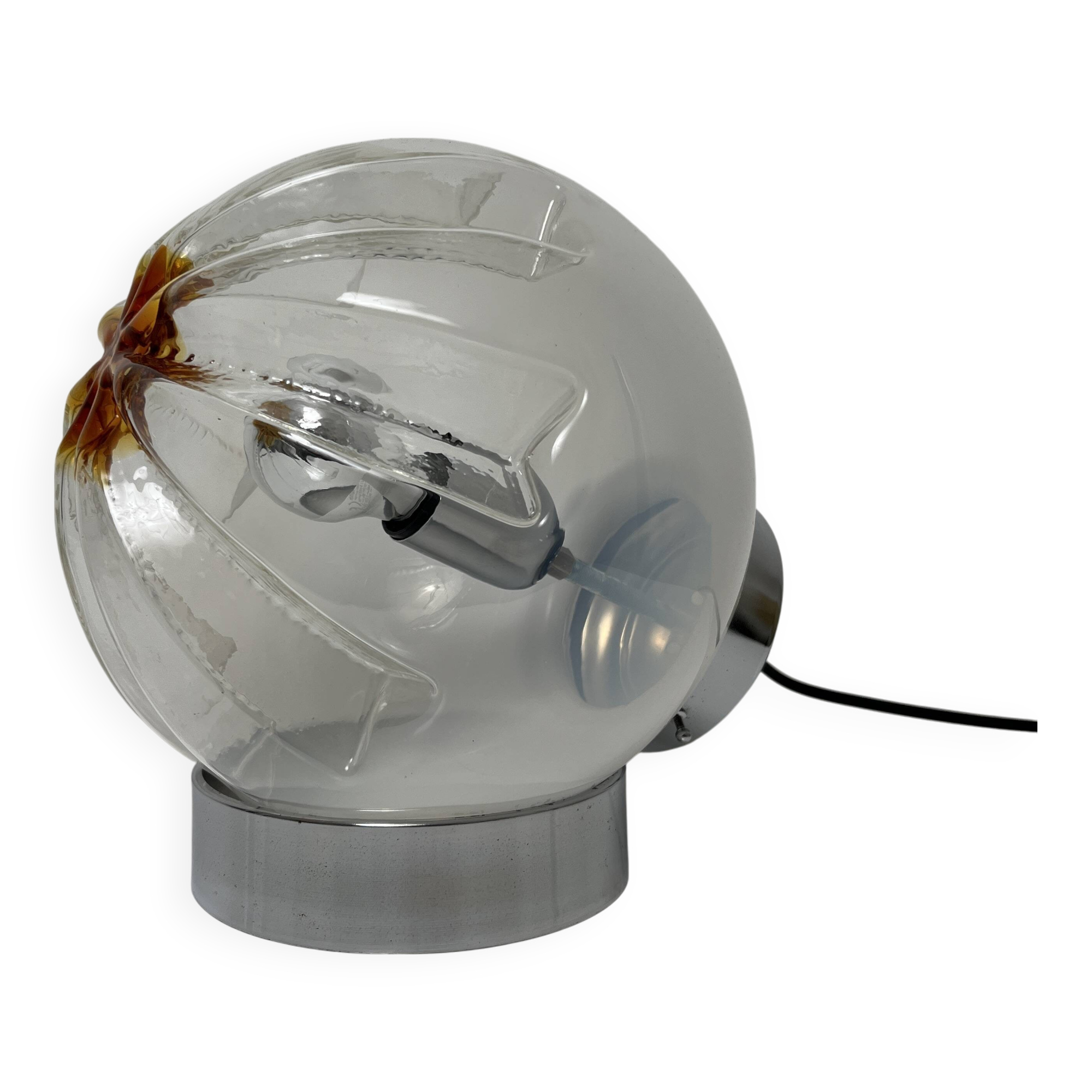 Lamp in chromed metal and blown Murano glass attributed to Mazzega Italy 197