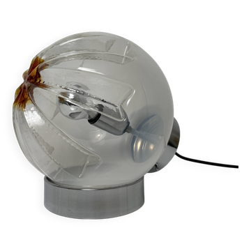 Lampe en métal chromé et verre soufflé Murano attribué à Mazzega, Italie 1970