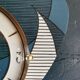 Vintage silent wall pendulum clock from the 60s asymmetrical "Striped blue white ocher"