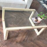 Solid wood table (pine) and glass top