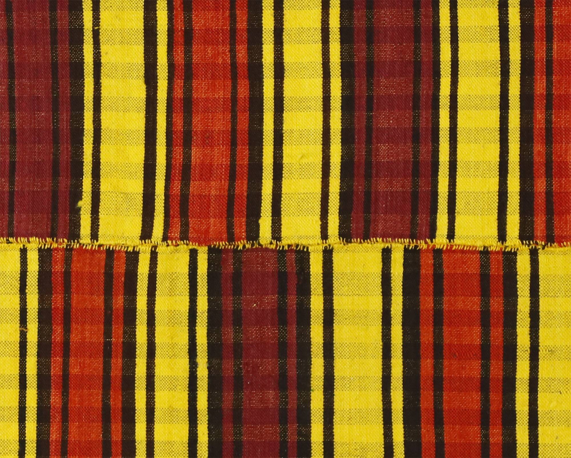 Turkish Vintage Kilim Striped Red and Yellow 208 x 132 cm