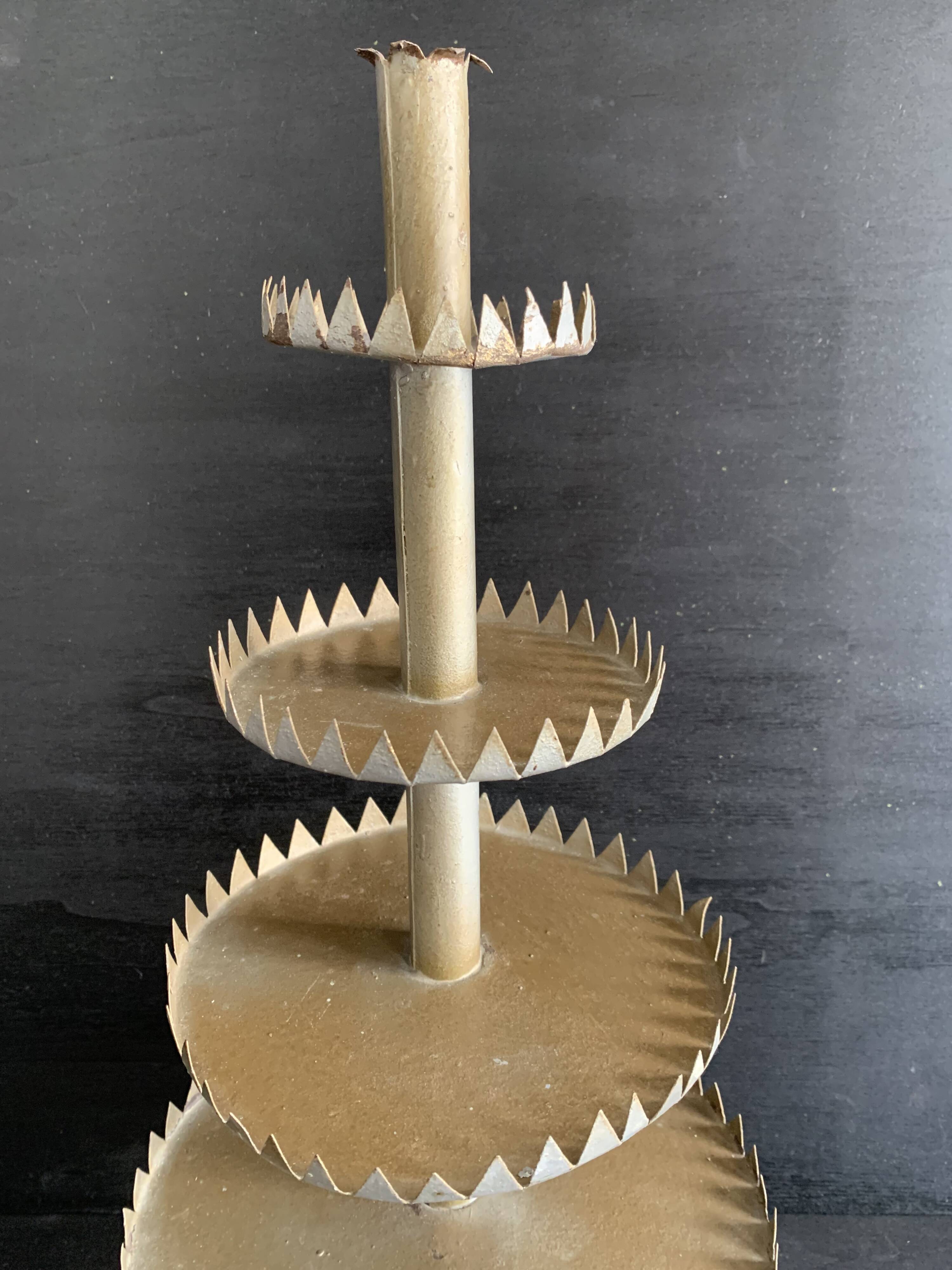 Large handmade sheet metal tiered display stand, 19th century