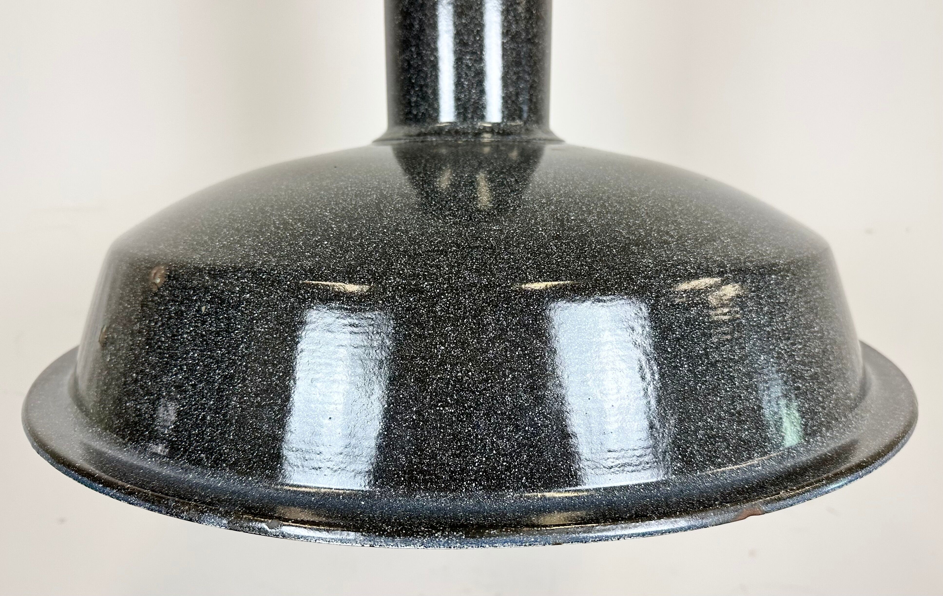 Large Industrial Grey Enamel Factory Lamp with Cast Iron Top, 1960s